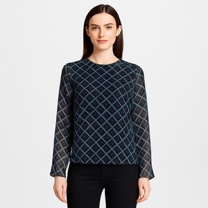 WHO WHAT WEAR Geometric Sheer Long Sleeve Blouse XS